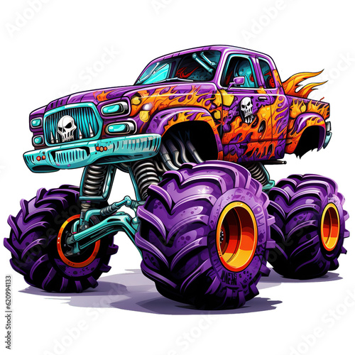 Monster Truck Sublimation Clipart. Monster Truck Cartoon Style for Kids Clipart PNG Sublimation isolated on Transparent Background.