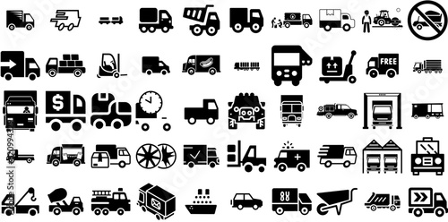Massive Collection Of Truck Icons Pack Hand-Drawn Linear Modern Glyphs Symbol  Icon  Garden  Fuel Graphic Vector Illustration