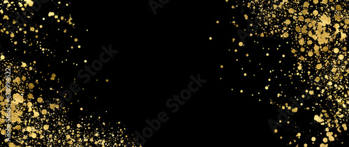 Gold sparkle splatter border . Gold Foil Frame Gold brush stroke on transparent background. 