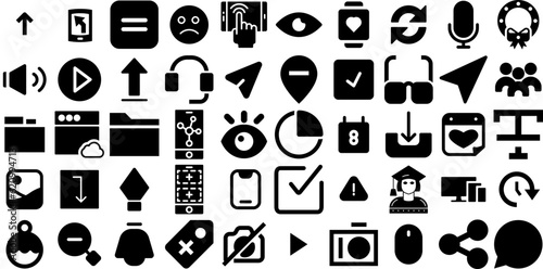 Huge Set Of Interface Icons Bundle Linear Infographic Clip Art Symbol, Circle, Setting, Icon Element Isolated On Transparent Background