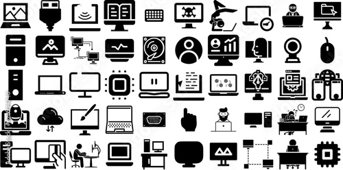 Big Set Of Computer Icons Set Isolated Design Silhouettes Pointer, Silhouette, Set, Shopping Illustration Isolated On Transparent Background
