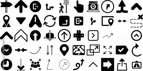 Big Collection Of Direction Icons Collection Solid Cartoon Pictograms Renewal, Symbol, Way, Icon Elements Vector Illustration