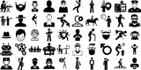 Huge Set Of Man Icons Pack Flat Modern Clip Art Carrying, Profile, Workwear, Silhouette Glyphs Vector Illustration