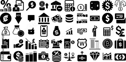 Huge Collection Of Finance Icons Pack Flat Design Symbols Coin, Giving, Court, Finance Silhouette For Apps And Websites