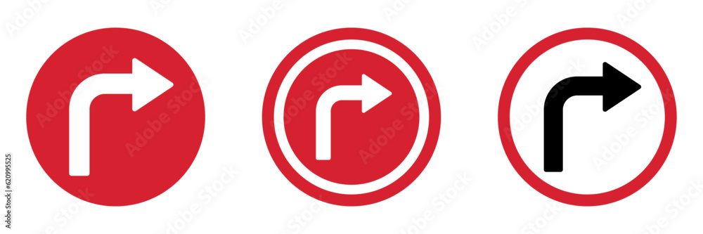 Turn right traffic vector signs set Turn right traffic vector signs set