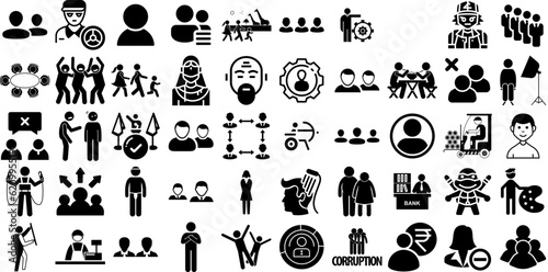 Huge Collection Of People Icons Pack Flat Infographic Signs Silhouette, Counseling, Profile, People Glyphs Isolated On Transparent Background