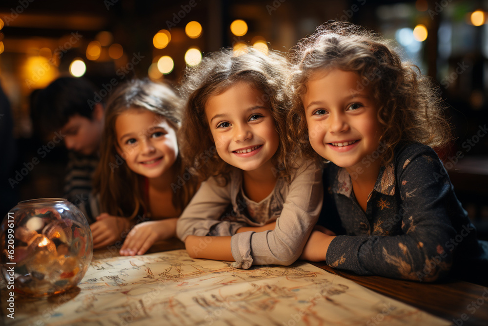 Group photo of kids engaged in a math or problem-solving activity, kids, School, Back to School Generative AI Group photo of kids engaged in a math or problem-solving activity, kids, School, Back to School Generative AI