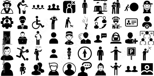 Big Collection Of Person Icons Pack Hand-Drawn Black Simple Symbol Silhouette, Health, Sweet, Profile Clip Art Isolated On White Background