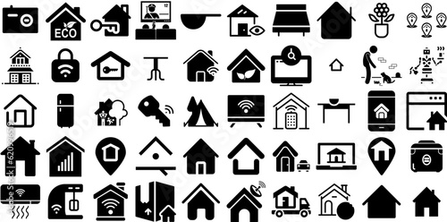 Big Collection Of Home Icons Bundle Isolated Infographic Pictogram Automation, People, Installation, Sensor Illustration For Computer And Mobile