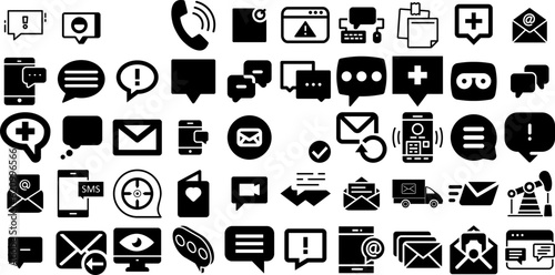 Mega Set Of Message Icons Bundle Solid Simple Silhouettes Optimization, Toque, Icon, Post Element Isolated On Transparent Background