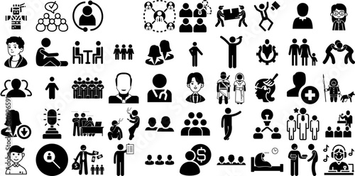 Mega Collection Of People Icons Pack Hand-Drawn Isolated Design Signs Counseling, Profile, Silhouette, People Symbol Isolated On White Background