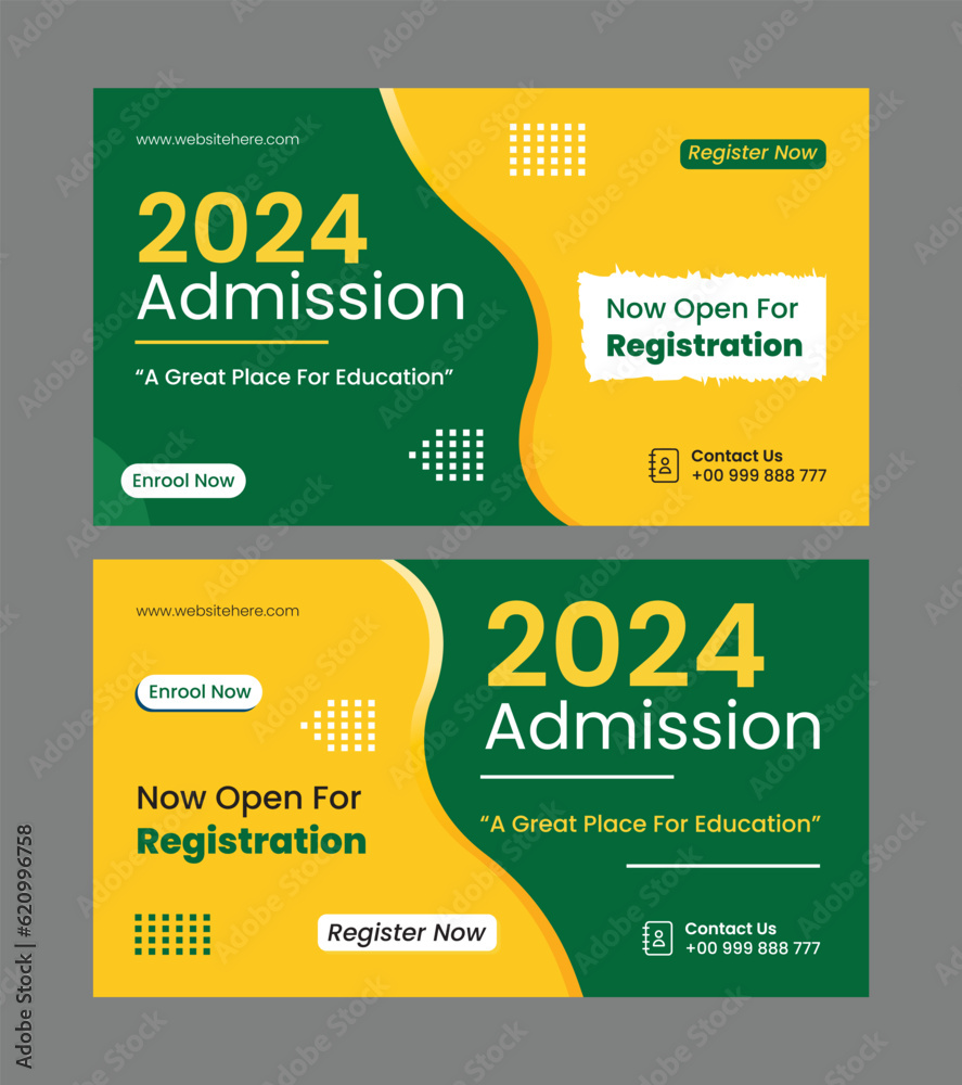 Title School Admission 2024 Yellow and Green Social Media Banner