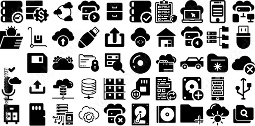 Huge Set Of Storage Icons Collection Flat Cartoon Glyphs Conservation  Hosting  Business  Icon Illustration For Apps And Websites