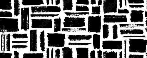 Seamless pattern with squares and rectangles. Geometric mosaic background. Vector textured hand drawn pattern.Brush stroke, lines, stripes, rectangles backround.
