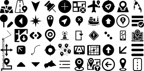 Mega Set Of Navigation Icons Collection Black Vector Symbols Symbol, Pointer, Option, Icon Pictograph Isolated On Transparent Background