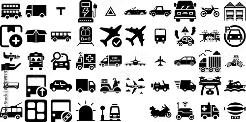 Mega Collection Of Transport Icons Collection Flat Drawing Signs Garden, Symbol, Ship, Icon Signs Vector Illustration