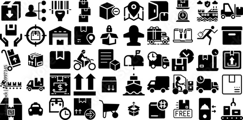 Massive Set Of Delivery Icons Bundle Linear Simple Symbols Global  Set  Carousel  Rapid Pictogram Isolated On White Background