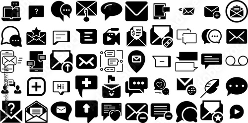 Big Set Of Message Icons Bundle Flat Cartoon Symbol Toque, Post, Icon, Optimization Glyphs Isolated On White Background
