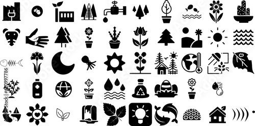 Mega Set Of Nature Icons Set Hand-Drawn Linear Cartoon Web Icon Cactus  Line  Blossom  Set Illustration Isolated On White