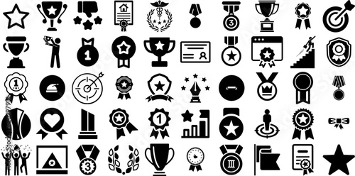 Mega Set Of Achievement Icons Bundle Hand-Drawn Black Infographic Signs Best, Delegation, Icon, Badge Elements Isolated On White Background photo