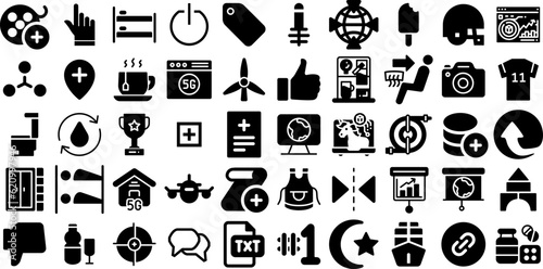 Huge Set Of And Icons Set Linear Design Silhouette Craft, Eatery, Machine, Food Buttons Isolated On Transparent Background
