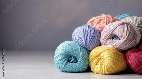 A bundle of yarn. Web banner with copy space. Generative AI