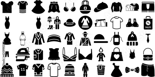 Massive Collection Of Clothing Icons Collection Black Vector Symbol Apparel, Icon, Collection, Underclothing Logotype For Apps And Websites