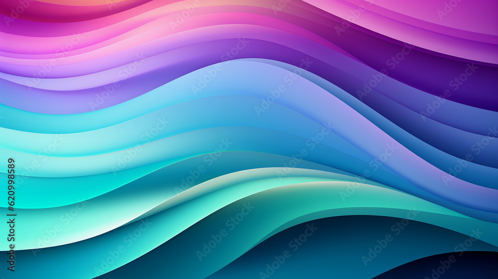 Fototapeta premium Mint Lilac wave stripes. Bright Colorful background. Generative Ai