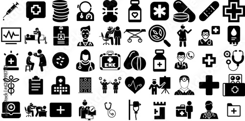 Mega Set Of Doctor Icons Set Black Design Web Icon Icon, Surgeon, Symbol, Health Pictograph Isolated On White photo