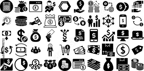 Mega Set Of Dollar Icons Set Isolated Concept Web Icon Coin, Finance, Icon, Cheap Doodles For Apps And Websites