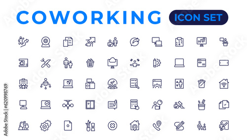Coworking office thin line icons set.Outline icon.