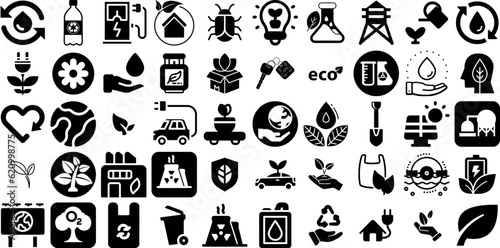 Big Collection Of Ecology Icons Set Solid Modern Symbols Health, Icon, Symbol, Light Bulb Elements For Computer And Mobile