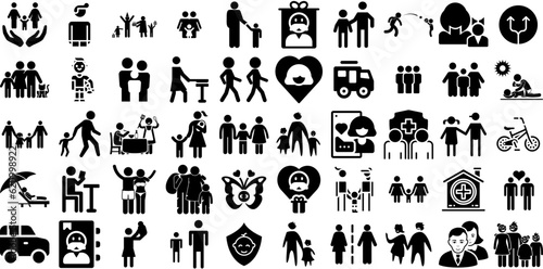 Huge Collection Of Family Icons Set Black Design Clip Art Icon  Health  Team  Profile Silhouette Vector Illustration
