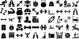 Massive Collection Of Gym Icons Pack Hand-Drawn Linear Infographic Pictograms Wellness, Icon, Shoe, Health Elements Isolated On White Background