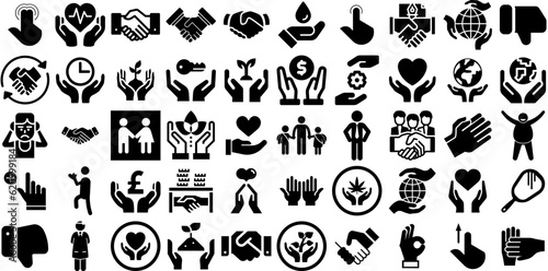 Big Collection Of Hands Icons Bundle Hand-Drawn Linear Simple Pictograms Icon, Outline, Hand, Agreements Glyphs Isolated On White Background