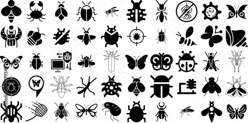 Huge Set Of Insect Icons Bundle Hand-Drawn Black Simple Elements Bug  Unhygienic  Pest  Icon Clip Art Isolated On Transparent Background