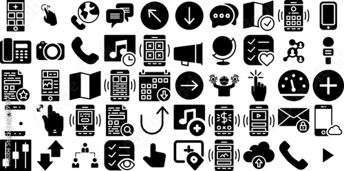 Massive Set Of Interaction Icons Pack Linear Design Signs Process, Icon, Together, Glyphs Doodles Isolated On Transparent Background