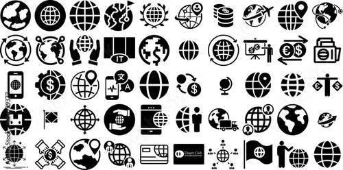 Mega Set Of International Icons Bundle Hand-Drawn Black Modern Silhouette Icon, Multi, Finance, Border Pictograph For Computer And Mobile