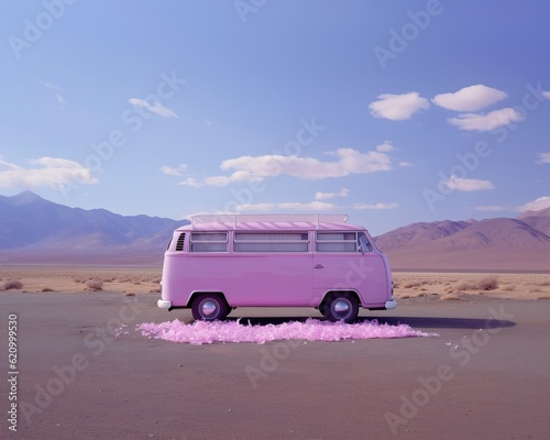 Bus vintage rose dans le désert © jp