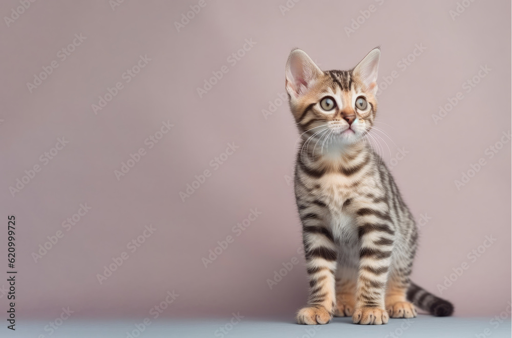 Cute Bengal Cat kitten looking at camera, front view