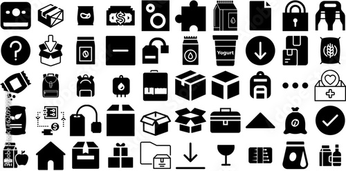 Big Collection Of Pack Icons Bundle Flat Cartoon Silhouettes Tool, Wrench, Script, Icon Pictograms Isolated On Transparent Background