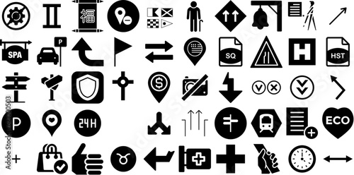 Big Collection Of Sign Icons Collection Hand-Drawn Black Vector Glyphs Icon, Set, Talk, Open Glyphs Vector Illustration