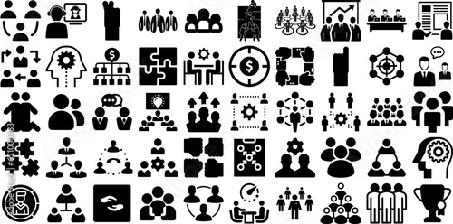 Massive Set Of Teamwork Icons Set Hand-Drawn Solid Simple Pictograms Set, People, Spirit, Person Glyphs Isolated On White photo