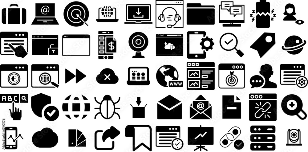 Big Set Of Web Icons Bundle Flat Design Symbol People, Mark, Court, Silhouette Elements Isolated On White Background