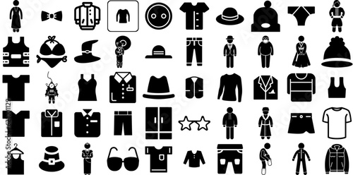 Massive Set Of Wear Icons Bundle Linear Simple Pictogram Apparel, Clothing, Wear, Clip Art Clip Art Isolated On White Background