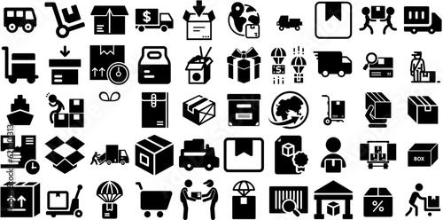 Mega Set Of Delivery Icons Pack Isolated Drawing Symbols Global, Carousel, Rapid, Set Doodles Vector Illustration