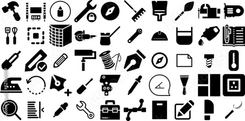 Big Set Of Tool Icons Bundle Black Drawing Web Icon Engineering, Trimming, Tool, Set Logotype Isolated On Transparent Background