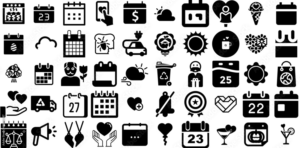 Huge Collection Of Day Icons Bundle Hand-Drawn Linear Vector Clip Art ...