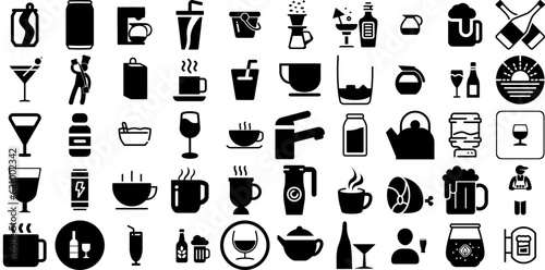 Mega Set Of Drink Icons Pack Flat Concept Silhouettes Infographic, Milk, Set, Sweet Doodles For Apps And Websites