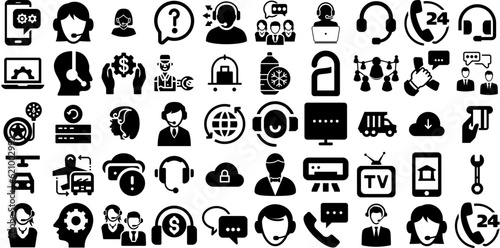 Huge Set Of Service Icons Pack Solid Cartoon Clip Art Level, Tool, Finance, Hosting Doodles For Computer And Mobile